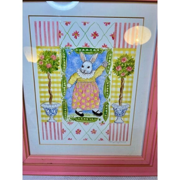Bunny Print W Pink Frame 18” X 16” Signed By Artist Kelly B Rightsell - Picture 2 of 14